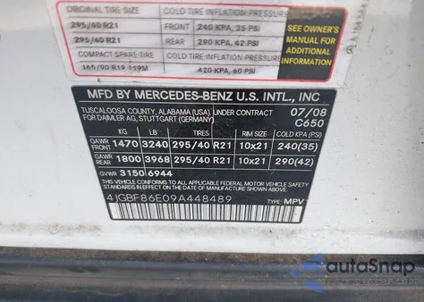 2009 Mercedes-Benz Gl 550 4Matic from USA, damaged, VIN 4JGBF86E09A448489